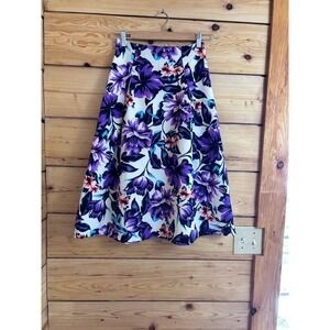 Vintage Miss Selfridge Purple Floral A-Line Mini Skirt White Blue US 0 Trad Wife